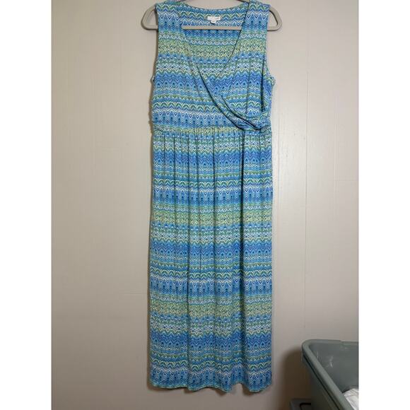 J. Jill Medium Petite Cross Over Faux Wrap Geometric Wave Design Maxi - Picture 1 of 7